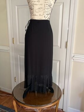 MSK Black Midi Skirt with Beaded Fringe